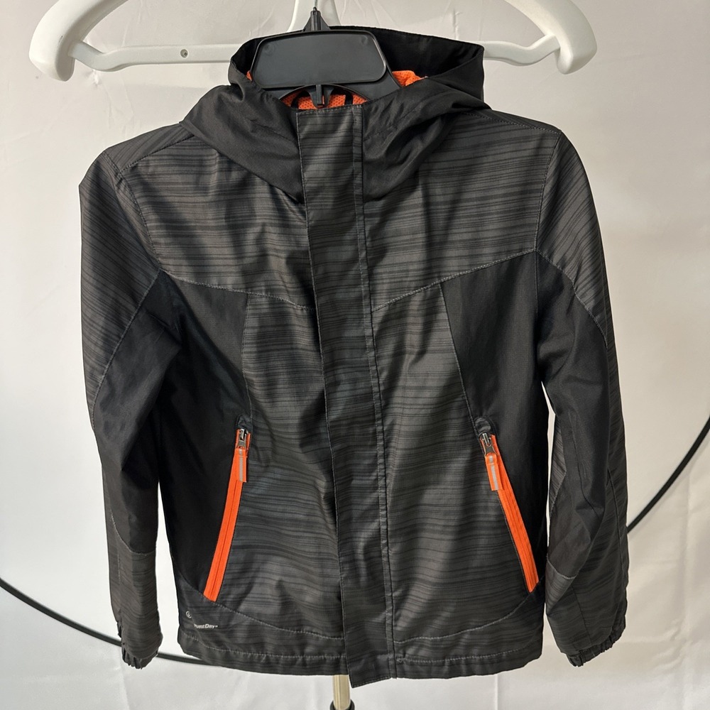 Champion Waterproof Jacket kids Boys Sz 8-10 Yrs Hooded Full Zip Black/Gray